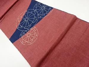 手織り紬刺子切り嵌めに源氏車模様袋帯